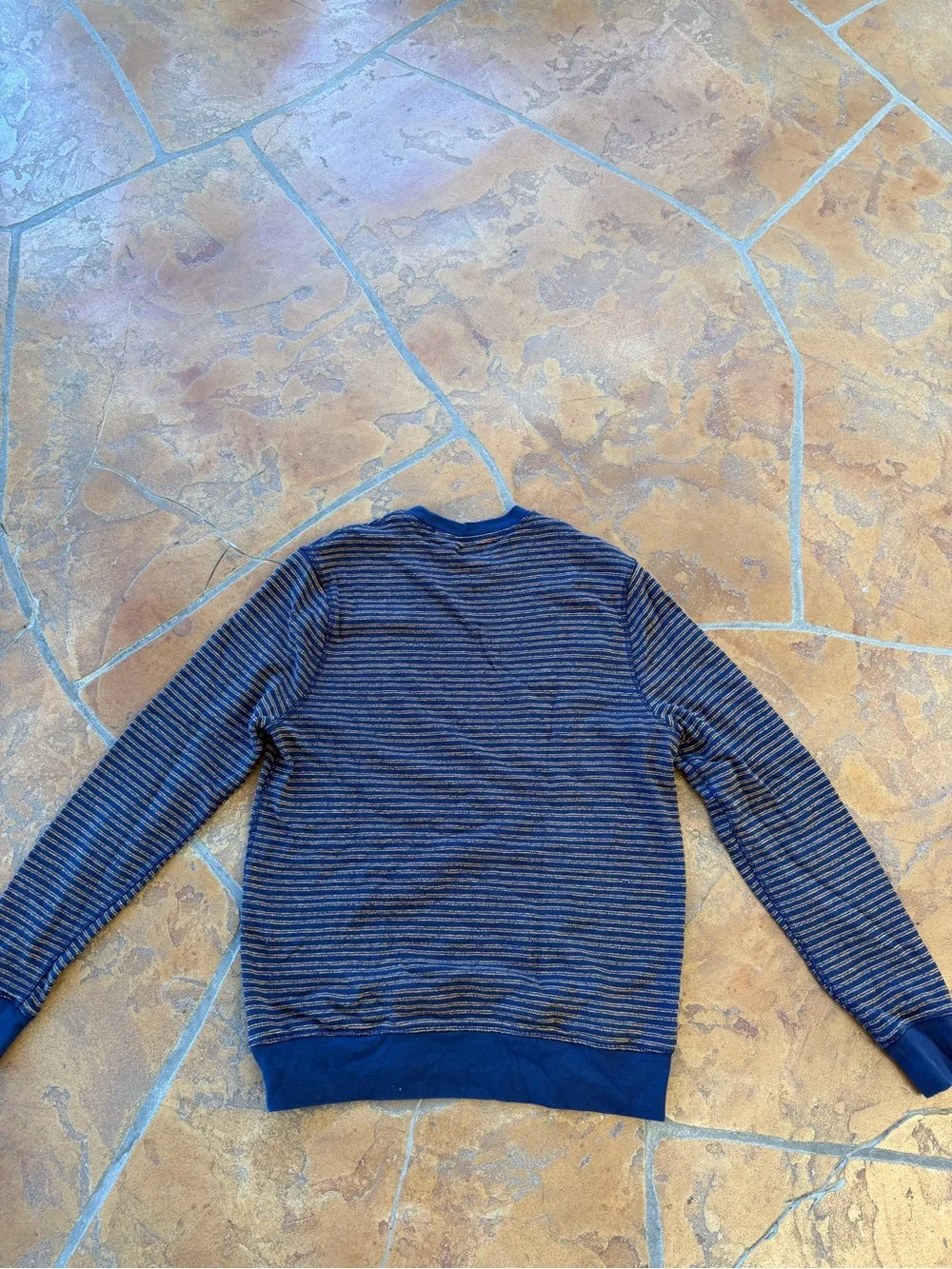 J.Crew 100% Cotton Blue Yellow Striped Knit Crewneck Pullover Sweater  #BW475 -L